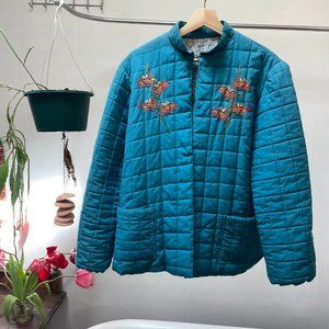 Vintage 90s Quilted Jacket, Dragon Snap Dragon embroidered, Like Bode